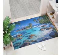 HASLEFND Beach, Coconut Trees, Rocks Door Mat Indoor & Outdoor - Machine Washable Soft Dirt Trapper Non-slip Doormats - Tropical Style Printed Mat - for Indoor Outdoor Home Decor - Blue - 50 x 80 cm