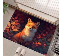 HASLEFND Beautiful Animal Style Door Mat 90 x 150 cm - Leaf Fox Washable Mat Super Soft Non Slip Doormat Indoor Outdoor Water Floor Mats Orange-Red Duty Entrance Rug