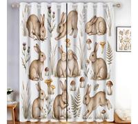 HASLEFND Beige Forest Animals Blackout Curtains for Bedroom 66" W x 54" L 2 Panels | Rabbit Mushroom Leaves Room Darkening Drapes for Living Room Eyelet curtains