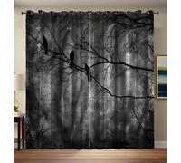 HASLEFND Blackout Curtains, Thermal Insulated Curtains, Dark Retro Style Vines, Crows, American Flag Ring Top Curtain for Bedroom Living Room, 66" W x 90" L, Black, 2 panels