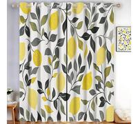 HASLEFND Blackout Curtains, Thermal Insulated Curtains, Fresh Hand-Drawn Style Lemon Branches And Leaves Ring Top Curtain for Bedroom Living Room, 46" W x 72" L, Yellow, 2 panels