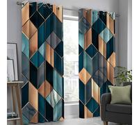HASLEFND Blackout Curtains, Thermal Insulated Curtains, Luxury Geometric Style Diamond-Shaped Marble Texture Ring Top Curtain for Bedroom Living Room, 46" W x 72" L, Blue Gold, 2 panels