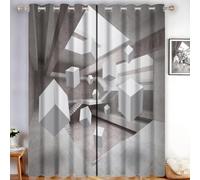 HASLEFND Blackout Thermal Abstract Architecture Eyelet Curtains 66" W x 90" L Drop Bedroom | Floating Blocks Drapes 2 Panels Living Room, Energy Saving, Noise Reduction, Room Darkening Beige