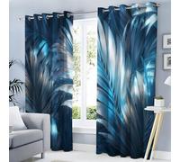 HASLEFND Blue Curtains for Living Room Luxury Botanical Style 95% Blackout Room Darkening Palm Leaf Pattern Curtains for Bedroom 90 Inches Long 2 Panels