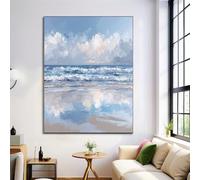 HASLEFND Blue UnFramed Canvas Prints Wall Art Set, Oil Painting Seascape Wall Decor, Waves Lapped Against The Shore Canvas Artwork for Living Room, Bedroom, Dining Room, Office, 40 x 50 cm