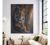 HASLEFND Canvas Wall Art, UnFramed Animal Realism Painting, Tiger Lying On The Rock Wall Decorations for Bedroom Living Room Garden Hallway Office Gallery Pet Lover Gift 70 x 100 cm