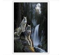 HASLEFND Canvas Wall Art, UnFramed Fantasy Art Style Painting, Wolf Full Moon Forest Wall Decorations for Bedroom Living Room Garden Hallway Office Gallery Pet Lover Gift 80 x 120 cm