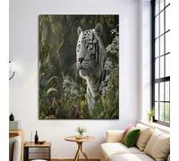 HASLEFND Canvas Wall Art, UnFramed Wild Animals Painting, White Tiger Forest Jungle Wall Decorations for Bedroom Living Room Garden Hallway Office Gallery Pet Lover Gift 30 x 40 cm