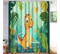 HASLEFND Cartoon Animals Curtains 46" W x 54" L Dinosaur Tropical Greenery Room Darkening Curtains Thermal Insulated Energy Saving Super Soft Eyelet Blackout Curtain for Bedroom Light Green 2 Panels