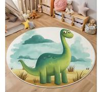 HASLEFND Cartoon Illustrations Round Rug, Round Play Rugs for Kids,Green Long-Necked Dinosaur Area Rug, Kids Bedroom Rug, Non-Slip Mat, Carpet for Living Room (180cm)
