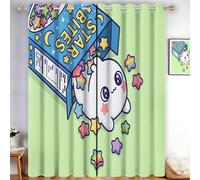 HASLEFND Cartoon Illustrations Snack Box White Ghost Thermal Blockout Curtains with Eyelet Top - 66" W x 72" L - Energy Saving & Noise Reducing Curtains for Living Room & Bedroom - Light Green