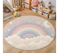HASLEFND Childlike Dream Style Smiling Rainbow Star Rugs, Soft Cute Childrens Rug Low Pile Nursery Rug Boys Girls Bedroom Rugs Non-slip Washable Kids Carpets for Playroom,120cm, Blue-Purple