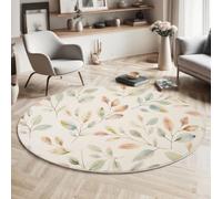 HASLEFND Circle Washable Rug 100cm - Soft Watercolor Plants Gradient Leaf Print mArea Carpet Non-Slip Backing, Machine Washable Bedside Rugs for Bedroom, Living Room & Nursery, Light Green
