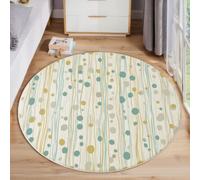 HASLEFND Circle Washable Rug 120cm - Soft Simple Geometry Wavy Lines And Dots mArea Carpet Non-Slip Backing, Machine Washable Bedside Rugs for Bedroom, Living Room & Nursery, Yellow Blue