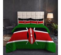 HASLEFND Coverless Duvet 4.5 Tog Spring Summer - Traditional Glory Kenya National Flag | Machine Washable, Hypoallergenic, Coverless Duvet Super King Bed Size & Pillowcase Set