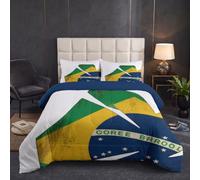 HASLEFND Coverless Duvet Double 4.5 Tog 200 x 200 cm Coverless Quilt | Patriotic Theme 3-Piece Reversible Brazil Flag Duvet Set with 2 Pillowcases, Soft Microfiber Coverles Duvets,Machine Washable