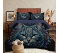 HASLEFND Coverless Duvet Fantasy Animals | Bedroom Decor, Totem Cat Mandala Bedding Comforter Set 1 Piece, 1 Pillowcase, Soft All Season Quilt 4.5 Tog