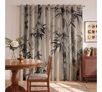 HASLEFND Curtains with Chinese Ink Painting Print, 95% Room Darkening Eyelet Curtains | 72 inch Drop, Hand-Drawn Bamboo Forest Thermal Insulated Drapes for Living Room Bedroom Office, 2 Panels