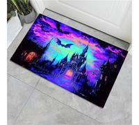HASLEFND Dark Halloween Haunted House Bat Clouds Door Mats Absorbent Non-Slip Low Profile Doormat | for Entrance, Inside, Kitchen, Machine Washable Front Door Mat for Pets or Dog 80 x 120 cm