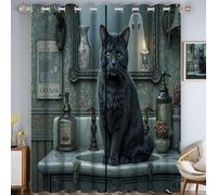 HASLEFND Dark Retro Style Blackout Curtains 72 inches Thermal Insulated Room Darkening Draps Ghost Cat Sink Energy Saving Window Treatment Sets Grommet Top 2 Panels 66" W x 72" L, Dark Blue