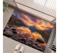 HASLEFND Door Mat 40 x 60 cm - Machine Washable Mat Super Soft Non Slip Doormat Indoor Outdoor Water Natural Scenery Lake, Snow-Capped Mountains, Sunset Floor Mats Yellow Entrance Rug