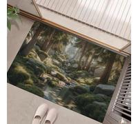 HASLEFND Door Mat 40 x 60 cm - Machine Washable Mat Super Soft Non Slip Doormat Indoor Outdoor Water Natural Scenery Coniferous Forest Streams Floor Mats Green Entrance Rug