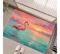 HASLEFND Door Mat Indoor & Outdoor - Machine Washable Soft Doormats - Romantic And Beautiful Style Flamingos At Sea Mat - For Inside, Front Back Door, Pets and Dogs - Blue And Pink - 90 x 150 cm