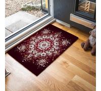 HASLEFND Door Mats Outdoor Indoor 90 x 150 cm, Gorgeous Flowers Door Matts Indoor, Mandala Pattern Non Slip Floor Mat Welcome Entrance Doormats Machine Washable Low Profile Doormat (Dark Red)