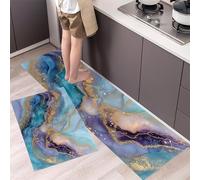 HASLEFND Dreamy Abstract Kitchen Rug Sets 2 Piece Kitchen Mats Non Slip Washable Kitchens Runners Floor Mat Turquoise Alcohol Ink Pattern for Kitchens Laundry Room Hallway 50x80+50x150cm