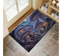 HASLEFND Dreamy Fairy Tale Style Door Mat 45 x 75 cm - Mushroom Houses And Flowers Machine Washable Mat Super Soft Non Slip Doormat Indoor Outdoor Floor Mats Duty Entrance Rug Purple
