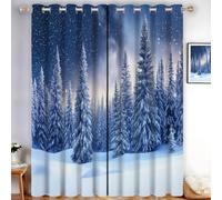 HASLEFND Dreamy Snow Scene Curtains Eyelet Soft Thermal Insulated Blackout Curtains Galaxy Forest Ring Top Window Drapes for Bedroom Living Room 46" W x 72" L Drop 2 Panels, Dark Blue