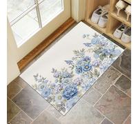 HASLEFND Elegant Flowers Purple Flowers Door Mat Indoor 40 x 60 cm, Non-Slip Washable Rug, Low-Profile Inside Doormats for Entryway, Dog Mats for Muddy Paws, Light Blue