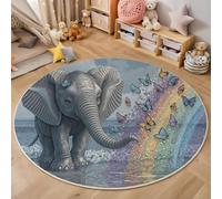 HASLEFND Fantasy Healing Style Elephant Butterfly Rainbow Rugs, Soft Cute Childrens Rug Low Pile Nursery Rug Boys Girls Bedroom Rugs Non-slip Washable Kids Carpets for Playroom, 180cm, Gray-Blue