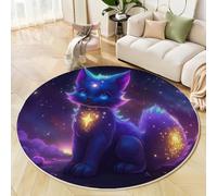 HASLEFND Fantasy Illustration Kids Rug 80cm Round - Ultra Soft Non-Slip Nursery Play Mat, Washable Glowing Cat Starry Sky Carpet for Baby Crawling, Playroom & Bedroom Floor
