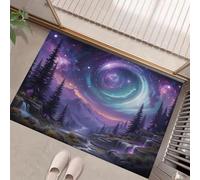 HASLEFND Fantasy Scenery Door Mat 90 x 150 cm - Forest Waterfall Starry Sky Washable Mat Super Soft Non Slip Doormat Indoor Outdoor Water Floor Mats Purple Duty Entrance Rug