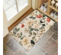 HASLEFND Floral Illustrations Door Mats Indoor, 50 x 80 cm, Non Slip Dirt Trapper Machine Washable Soft Doormats, Watercolor Flowers And Leaves Floor Mat for Front Back Door, Pets and Dogs, Off White