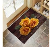 HASLEFND Flower Close-Up Door Mats Indoor, 50 x 80 cm, Non Slip Dirt Trapper Machine Washable Soft Doormats, Rosewood Table Floor Mat for Front Back Door, Pets and Dogs, Yellow