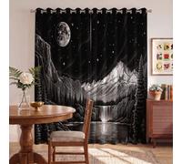 HASLEFND Forest Scenery Curtains 66" W x 54" L 2 Panels, 95% Blackout | Starry Sky Mountain Peaks And Rivers Curtains for Bedroom, Living Room, Home Decor, Thermal Insulated Eyelet Window Drapes