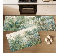 HASLEFND Fresh Plants Kitchen Rug Sets 2 Piece Kitchen Mats Non Slip Washable Kitchens Runners Floor Mat Green Banana-Leaf Willow for Kitchens Laundry Room Hallway 50x80+50x150cm