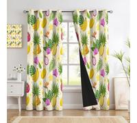 HASLEFND Fruit Theme Blackout Curtains for Bedroom Inch Drop 2 Panels | Pineapple Banana Palm Leaf Modern Change The Song Eyelet Thermal Insulated Curtain Window Drapes Deco