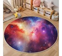 HASLEFND Galaxy Stars Kids Rug 180cm Round - Ultra Soft Non-Slip Nursery Play Mat, Washable Dream Nebula Carpet for Bedroom Room Game Safe Area Purple