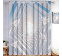 HASLEFND Geometric Abstraction Curtains 66" W x 54" L 2 Panels, 95% Blackout | Paper Airplane Passage Curtains for Bedroom, Living Room, Home Decor, Thermal Insulated Eyelet Window Drapes