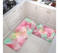 HASLEFND Geometric Art Kitchen Rug Sets 2 Piece Kitchen Mats Non Slip Washable Kitchens Runners Floor Mat Pink Low-Poly Triangle for Kitchens Laundry Room Hallway 50x80+50x150cm