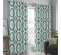 HASLEFND Geometric Ethnic Style Curtains 66" W x 72" L Circular Diamond Print Room Darkening Curtains Thermal Insulated Energy Saving Super Soft Eyelet Blackout Curtain for Bedroom Blue 2 Panels