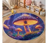 HASLEFND Giant Glowing Mushroom Kids Rug 60cm Round - Ultra Soft Non-Slip Nursery Play Mat, Washable The Jungle Book Carpet for Bedroom Room Game Safe Area Blue-Purple