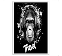 HASLEFND Graffiti Animals Wall Art A Gorilla Wearing Headphones UnFramed Canvas Wall Art Black And White Walls Decor for Living Room Bedroom Restaurant Home Office Walls Decoration,80 x 120 cm