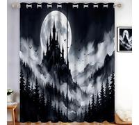HASLEFND Halloween Blackout Curtains for Bedroom 72 Inch Drop 2 Panels | Ancient Castle Pine Forest Modern Black Eyelet Thermal Insulated Curtain Window Drapes Deco