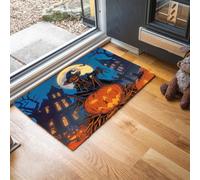 HASLEFND Halloween Door Mats Dark Fairy Tale Style Scarecrow Pumpkin Absorbent Non-Slip Low Profile Doormat | for Entrance, Inside, Kitchen, Machine Washable Front Door Mat for Pets or Dog 45 x 75 cm