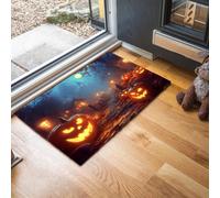 HASLEFND Halloween Night View Pumpkin Lantern House Fog Door Mats Absorbent Non-Slip Low Profile Doormat | for Entrance, Inside, Kitchen, Machine Washable Front Door Mat for Pets or Dog 40 x 60 cm