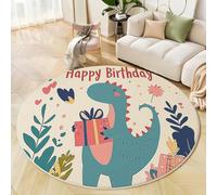 HASLEFND Hand-Drawn Illustrations Kids Rug 60cm Round - Ultra Soft Non-Slip Nursery Play Mat, Washable Dinosaur Gift Box Carpet for Baby Crawling, Playroom & Bedroom Floor